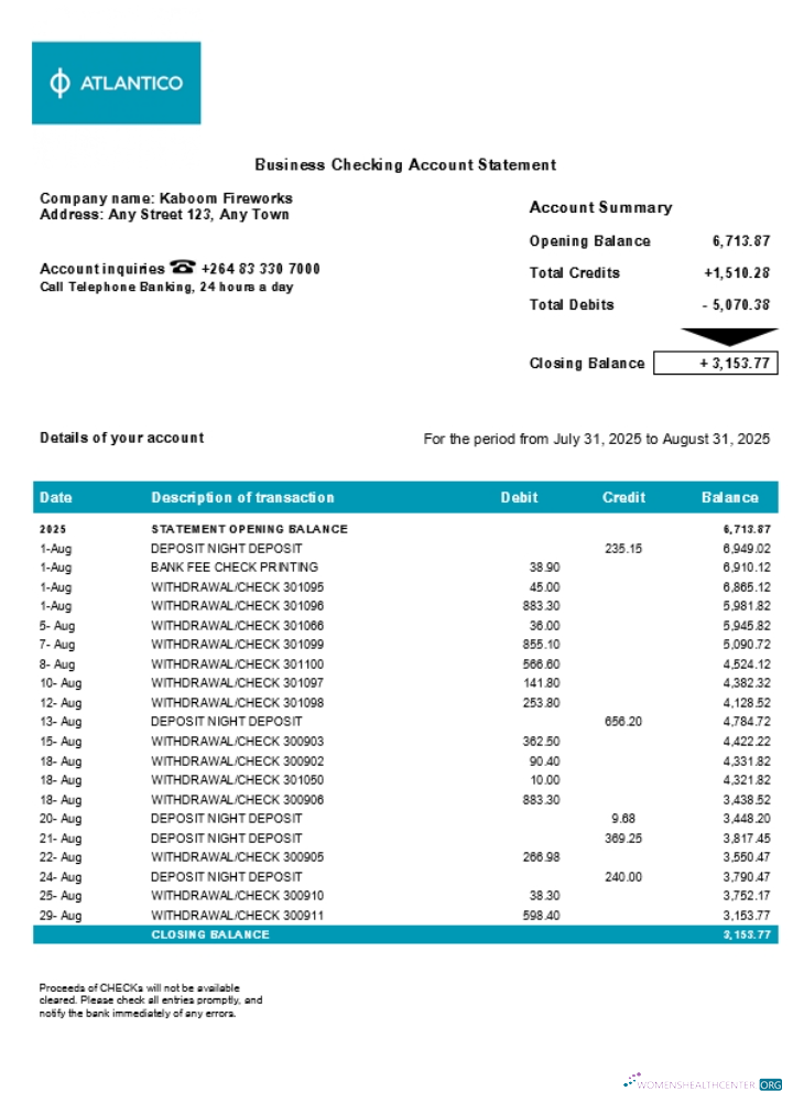 Download Atlantico business account statement Word and PDF template (1) Photoshop template